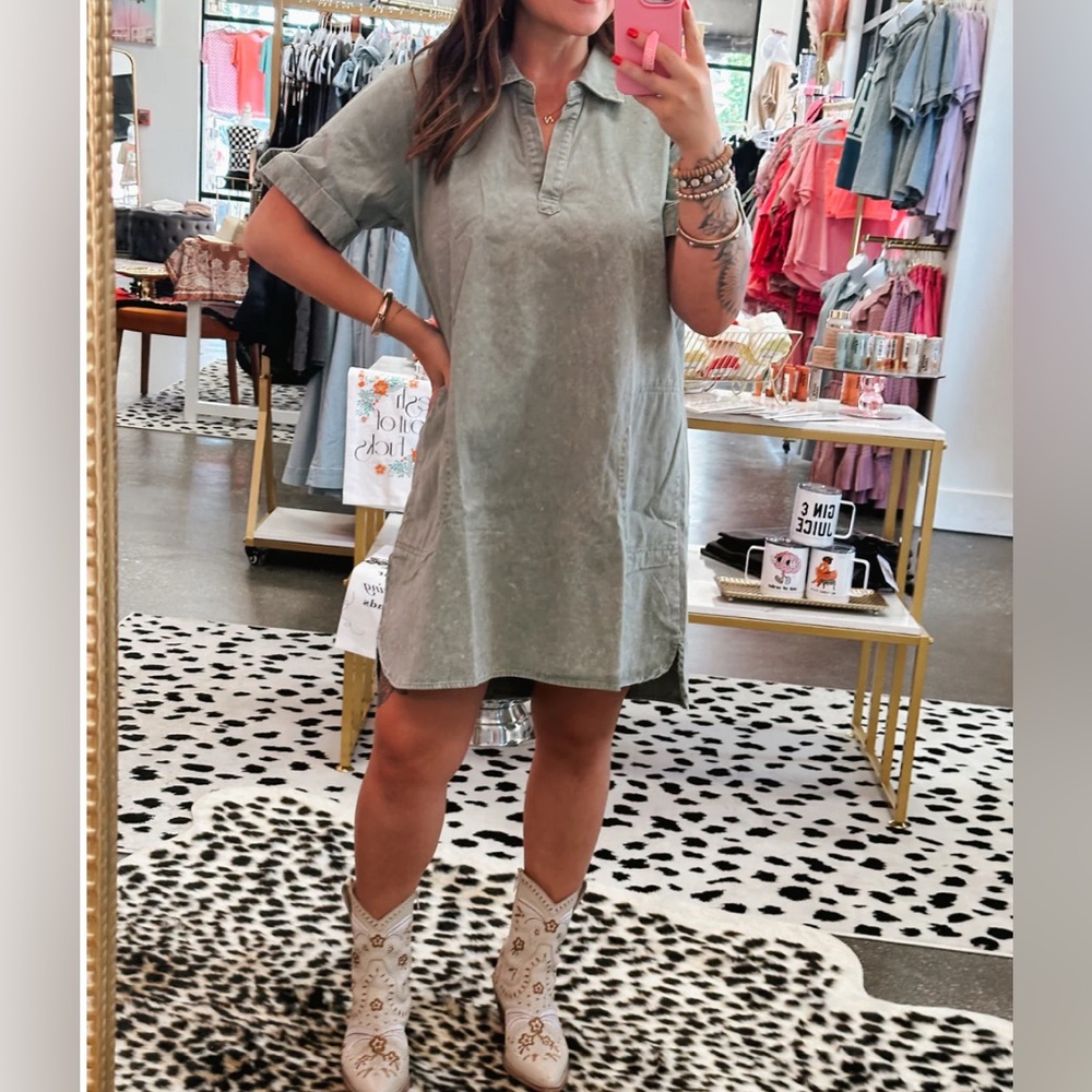 New In Sage Chambray Boutique Dress